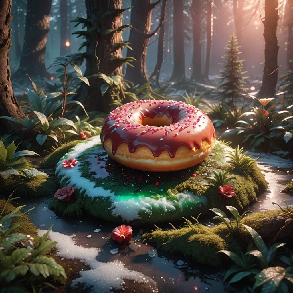Mystical Donut on Crystal in Fantasy Forest