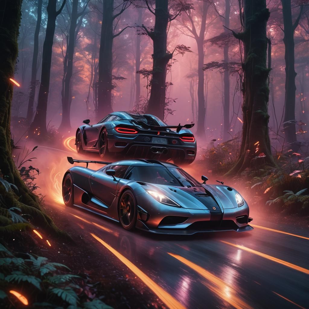 Koenigsegg Hypercar in Mystical Neon Forest