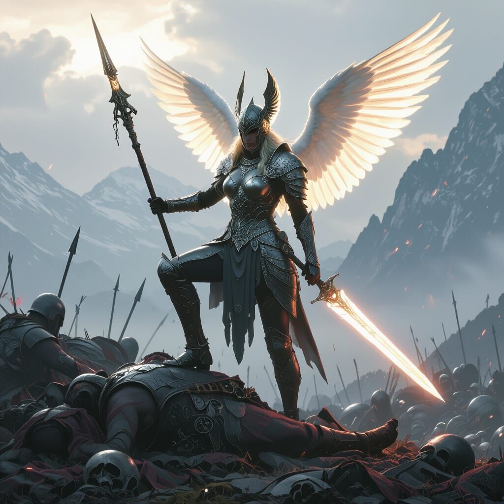 Valkyrie Victorious on Battlefield as Oil Painting