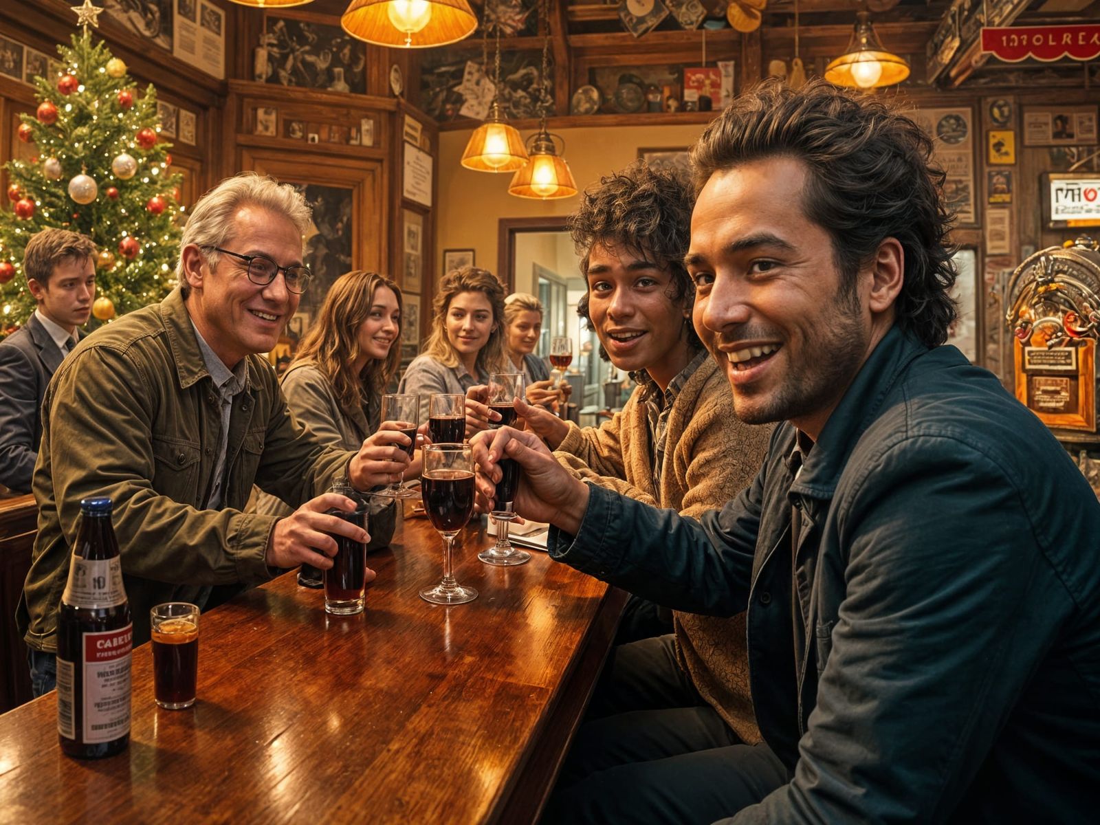 Festive Holiday Gathering at a Cheery Bar
