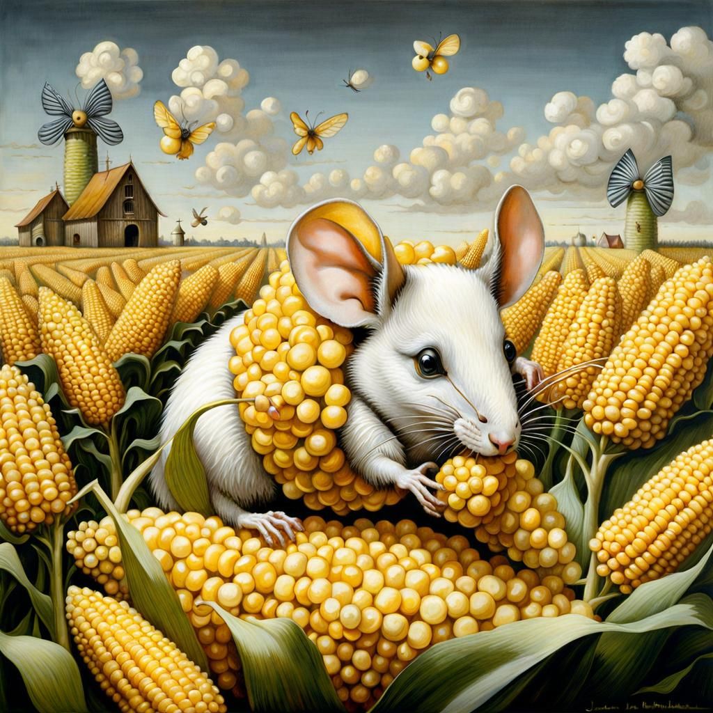 Surreal Corn Mice in a Cornfield