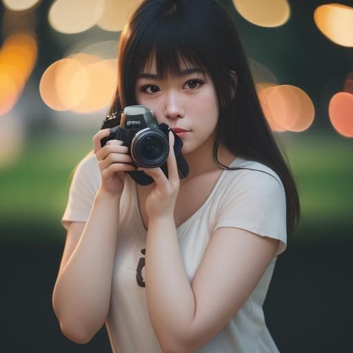 Girl Taking a Photo with Bokeh