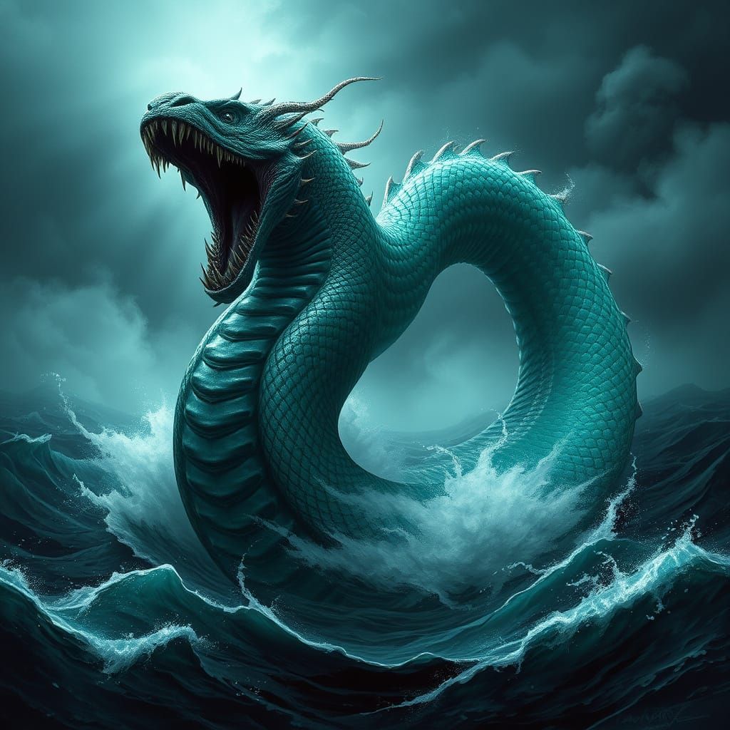 Serpent-like Charybdis Monster Rising from the Deep