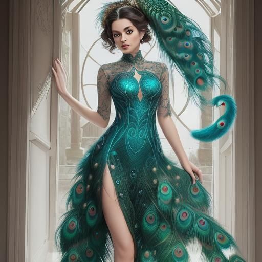 Elegant Peacock Dress with Flowing Tail