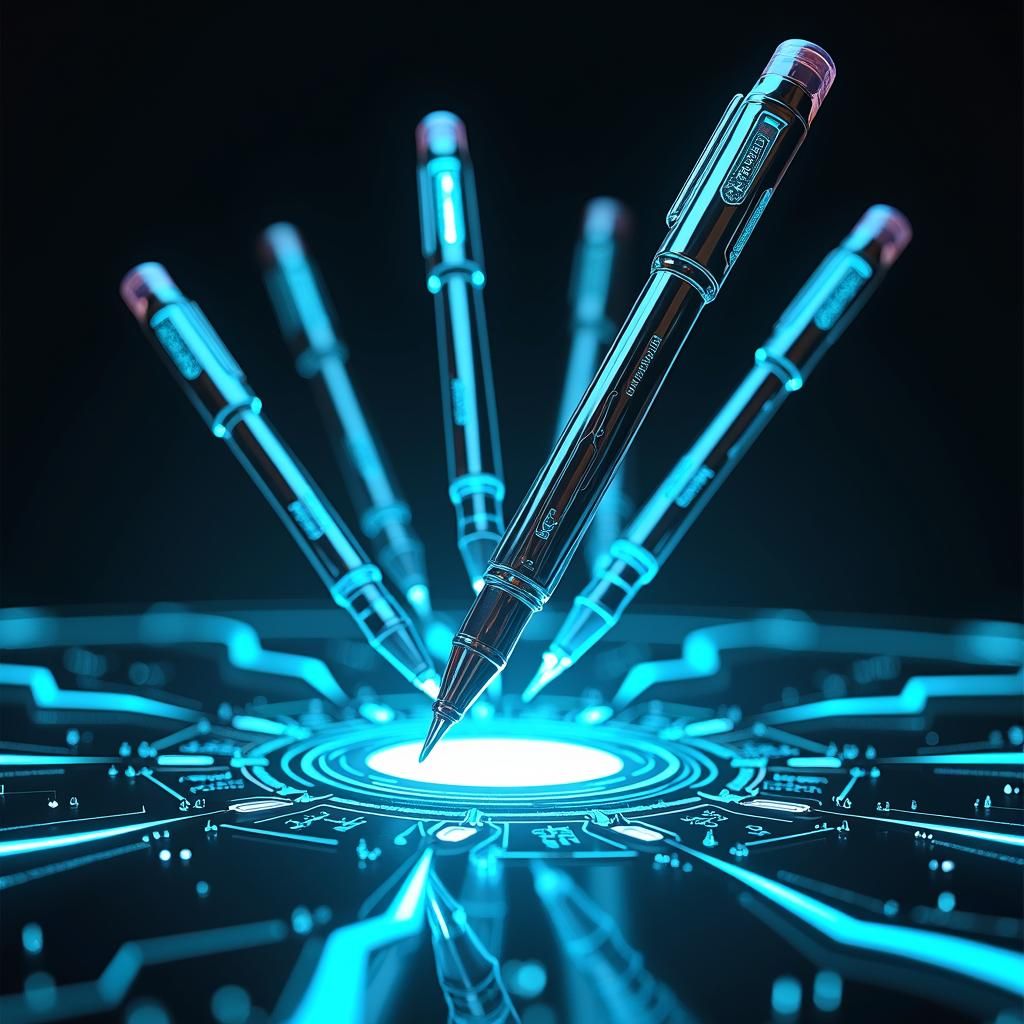 Futuristic Pens and Pencils in Cyberpunk Style