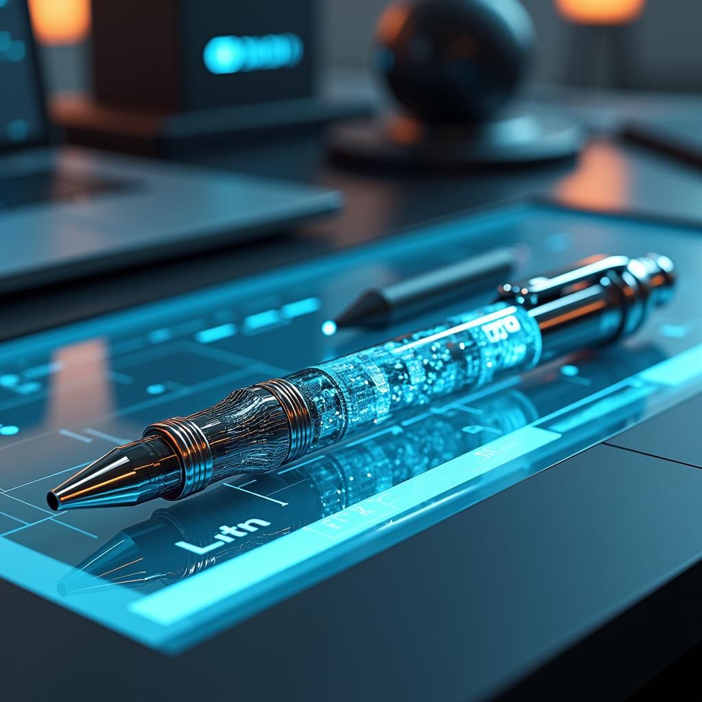 Futuristic Pen with Glowing Circuit Board Interior