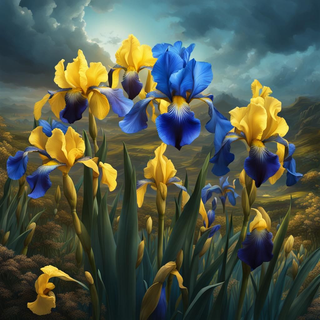 Yellow and Blue Irises in Digital Matte Painting