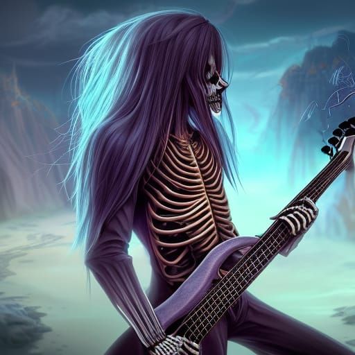 Anime Skeleton Bassist in Detailed Digital Art