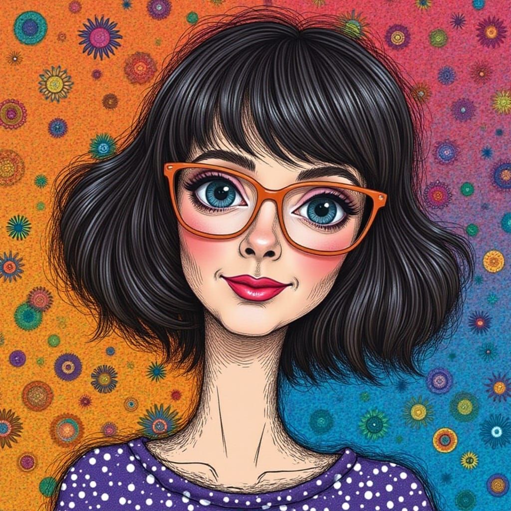 Vibrant Ballpoint Pen Portrait of Siobhan in Whimsical Circu...