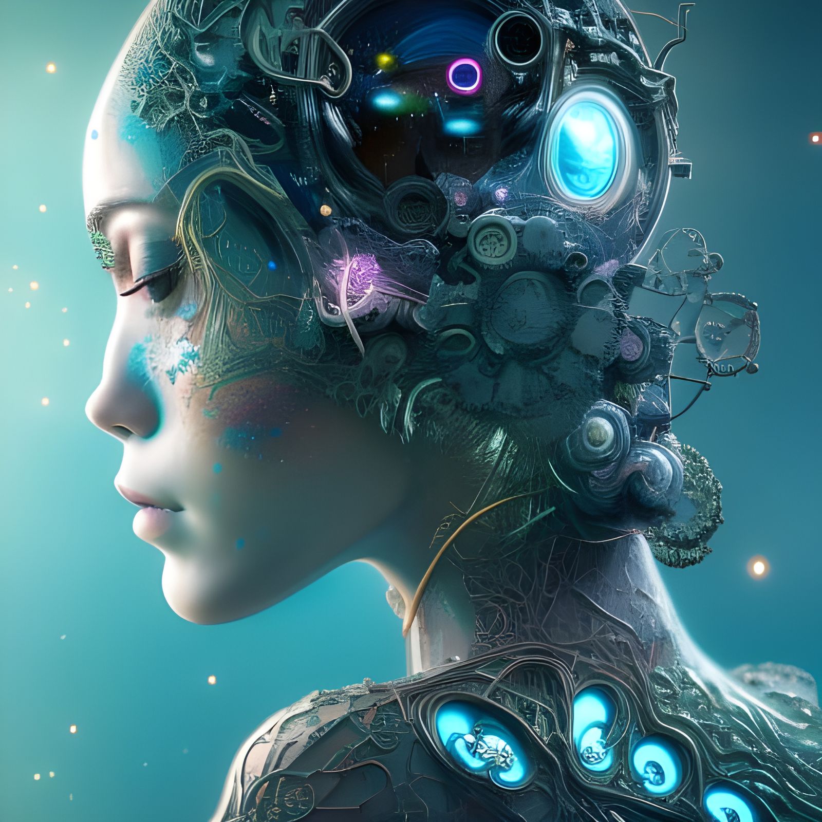 Electronic Computer Goddess: Intricate Digital Illustration