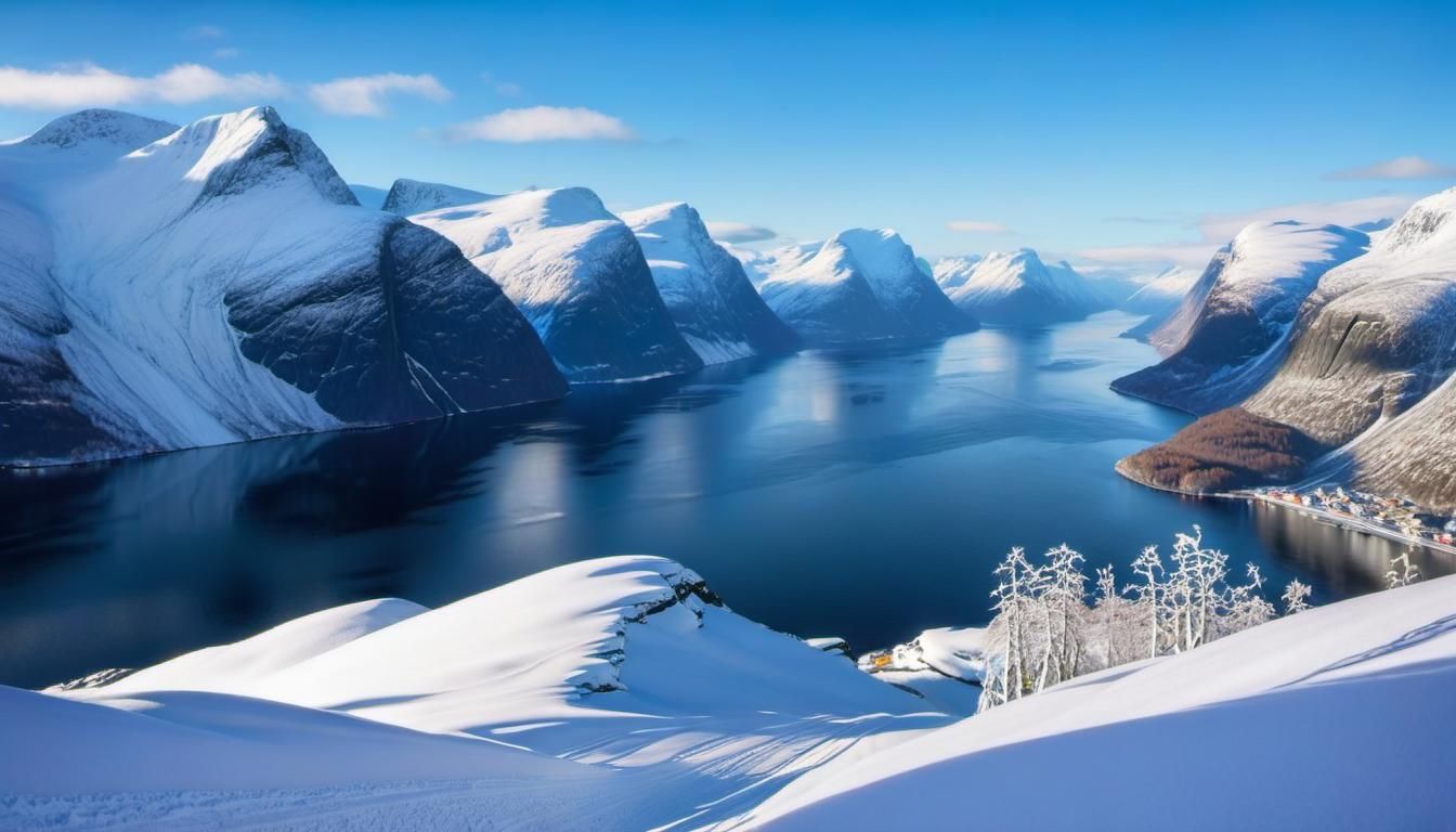 Breathtaking Snowy Norwegian Fjords in Hyperrealism