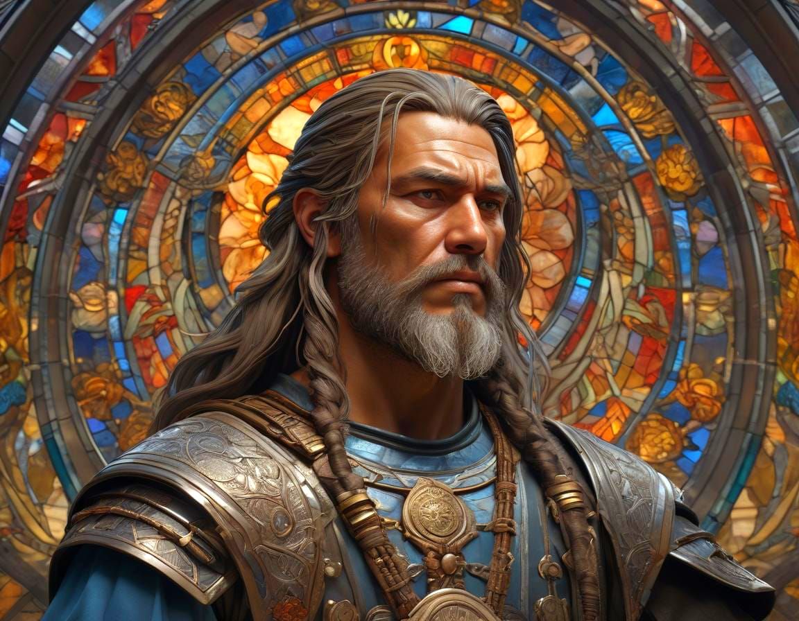 Attila the Hun Portrait with Stained Glass Window