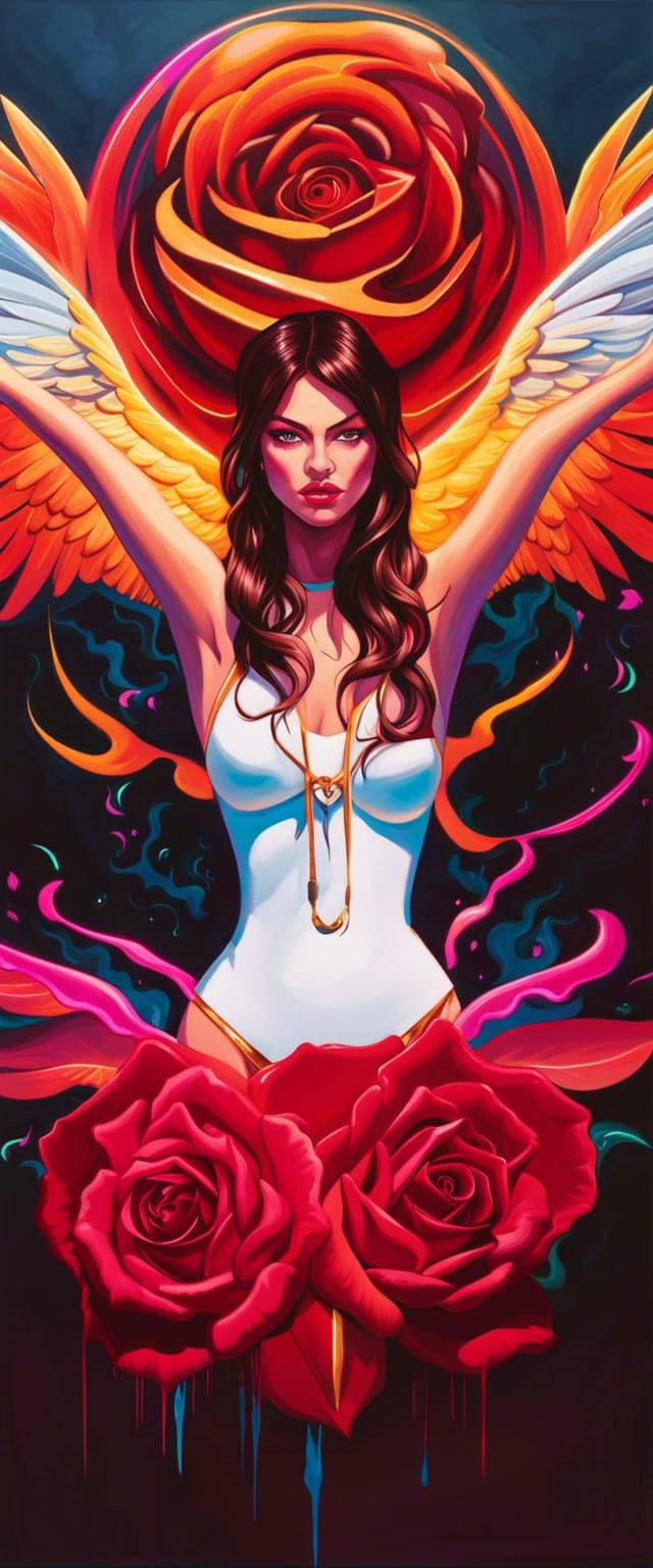 Winged Warrior Rising: Synthwave Graffiti Art