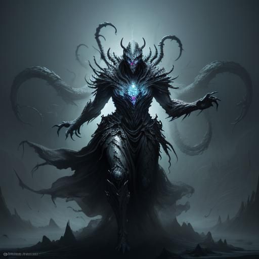 Ominous Mist Figure in Dark Fantasy Biomech Art