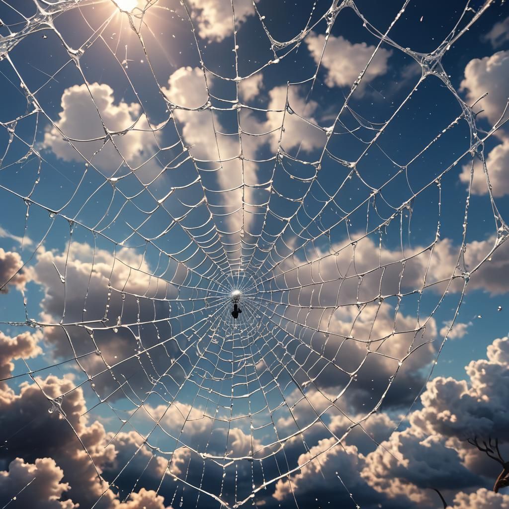 Surreal Anime Spiderweb Reaching into the Sky