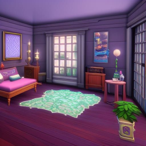 Detailed Sims 4 Room in Matte Painting Style