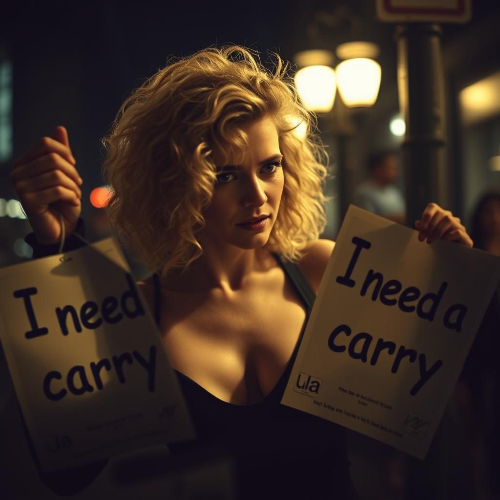 Dramatic Woman Rips Posters in Cinematic Street Scene