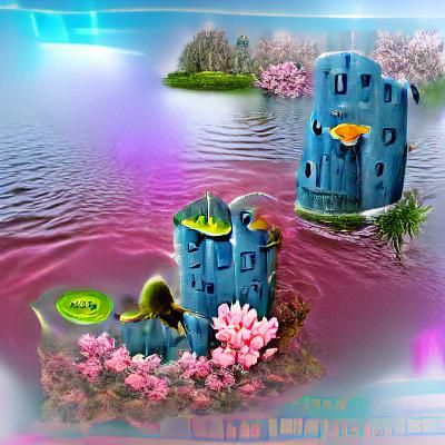 Futuristic Underwater Kingdom with Romantic Love Birds