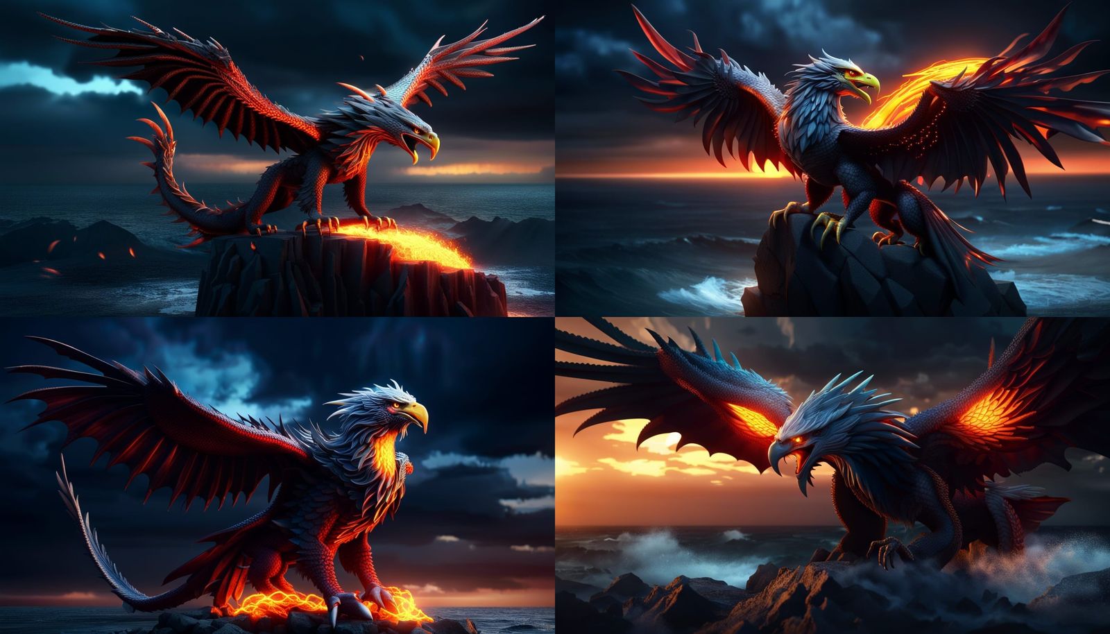 Majestic Dragon-Eagle Hybrid Soars in Stormy Night