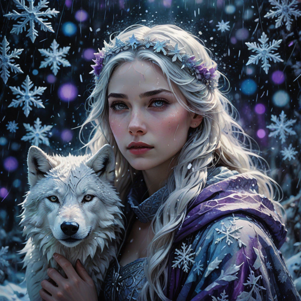 Winter Queen Amidst Icy Snowflakes in Hyper-Realistic Fantas...