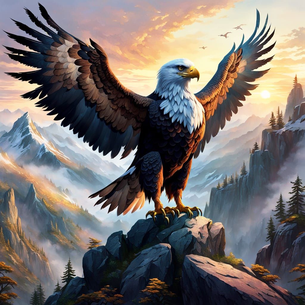 Giant Eagle on Mountain Peak: Ethereal Fantasy Art