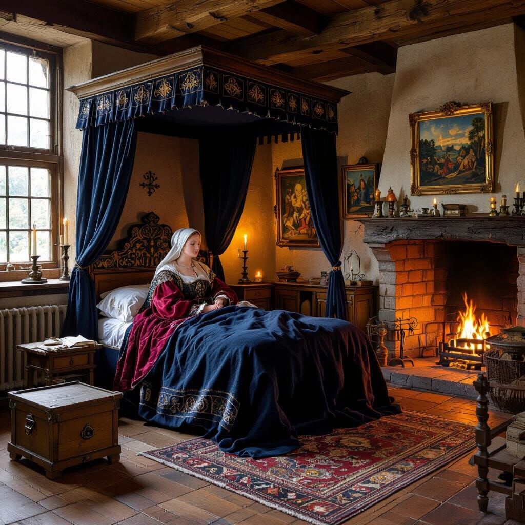Medieval Lady's Bedroom with Four-Poster Bed