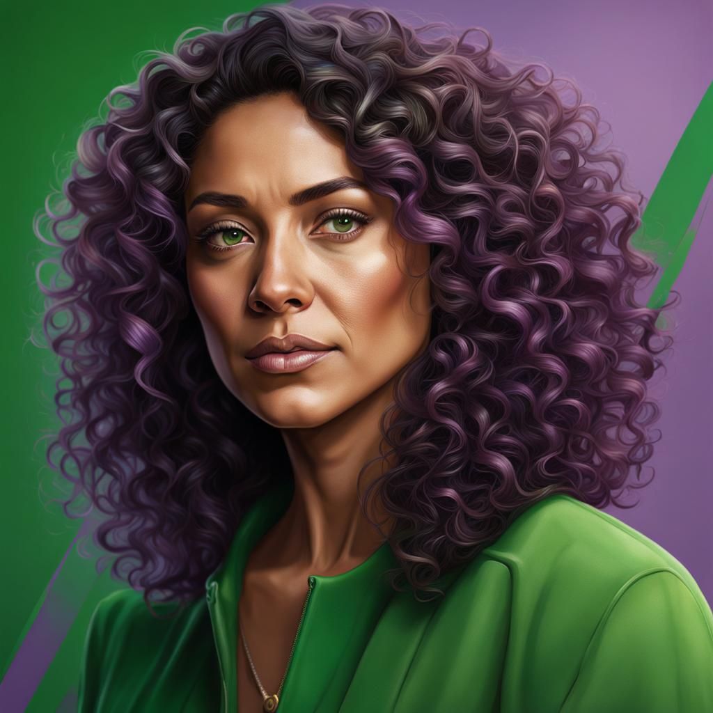 Detailed Portrait of a Woman with Unique Hair in Splash Art