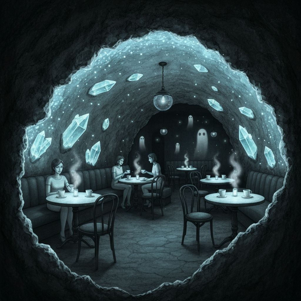 Otherworldly Geode Café with Ghostly Patrons