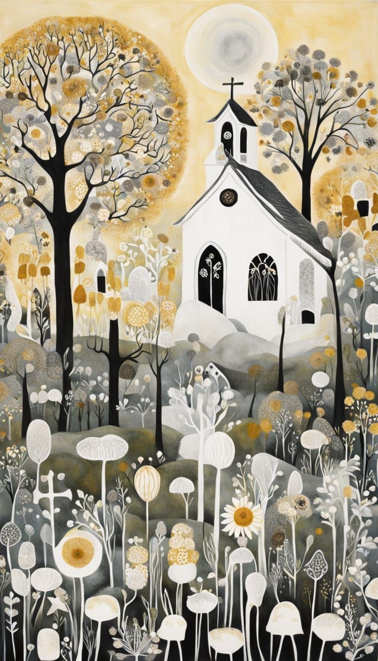 Sunlit Graveyard Scene in Vintage Illustration Style