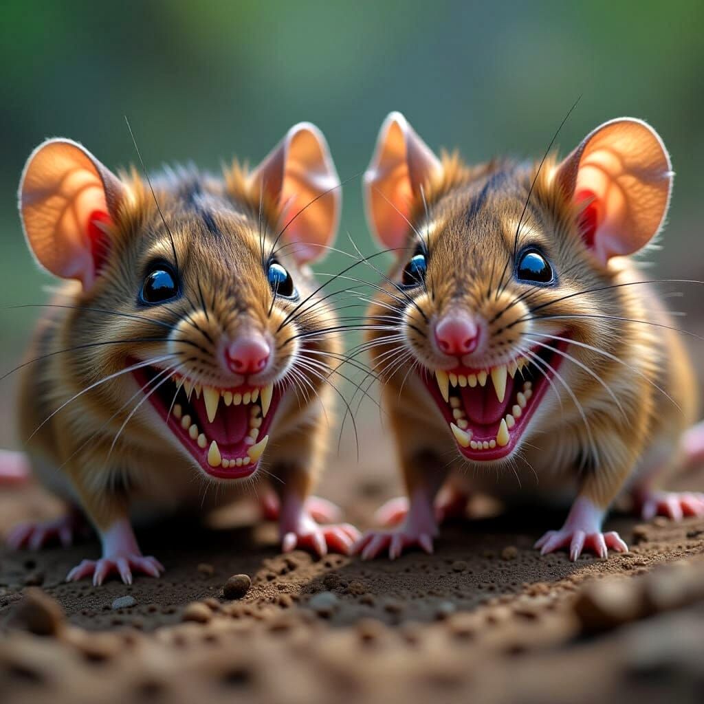 Menacing Grotesque Mice with Sharp Teeth