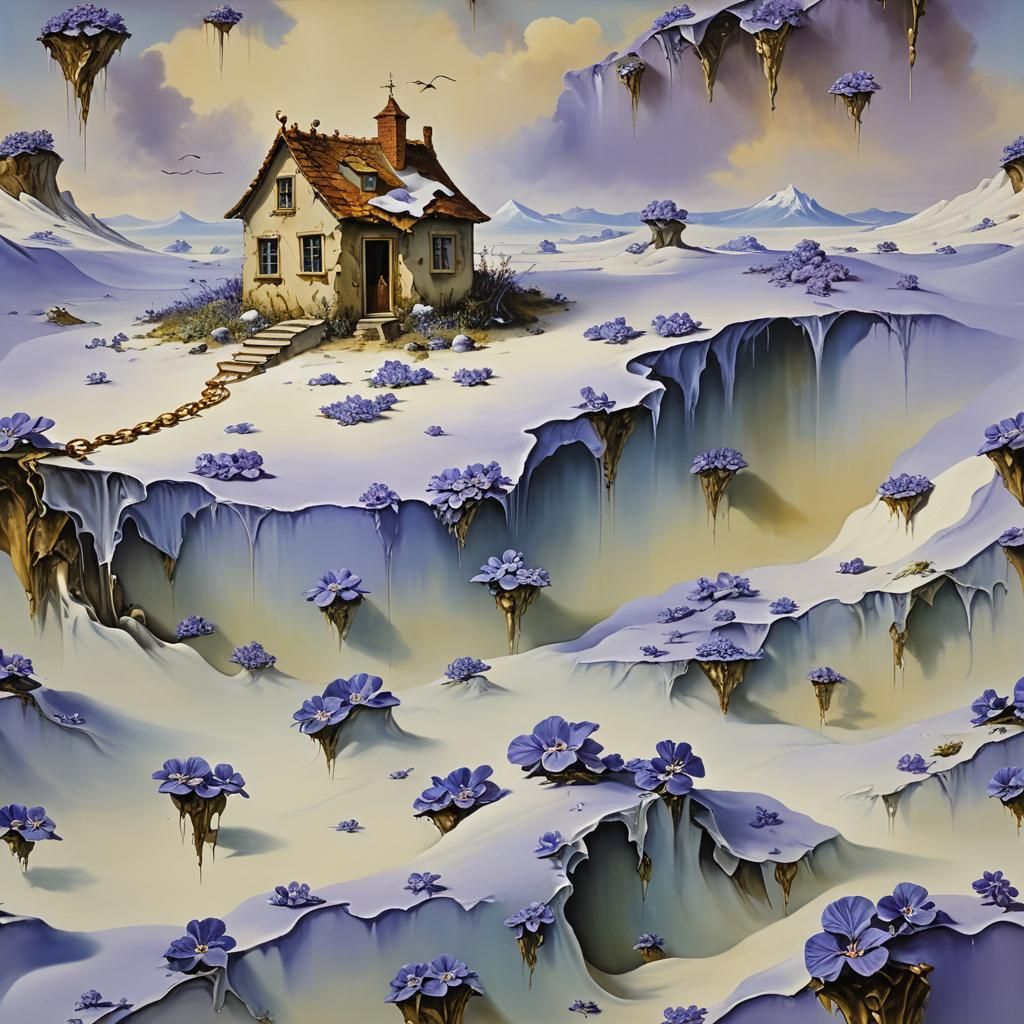 Surrealist Dreamscape in Melting Oil on Canvas