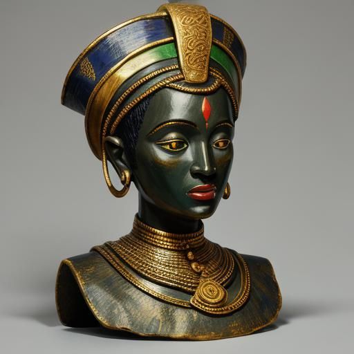 African Statuette in Gouache Detailed Painting