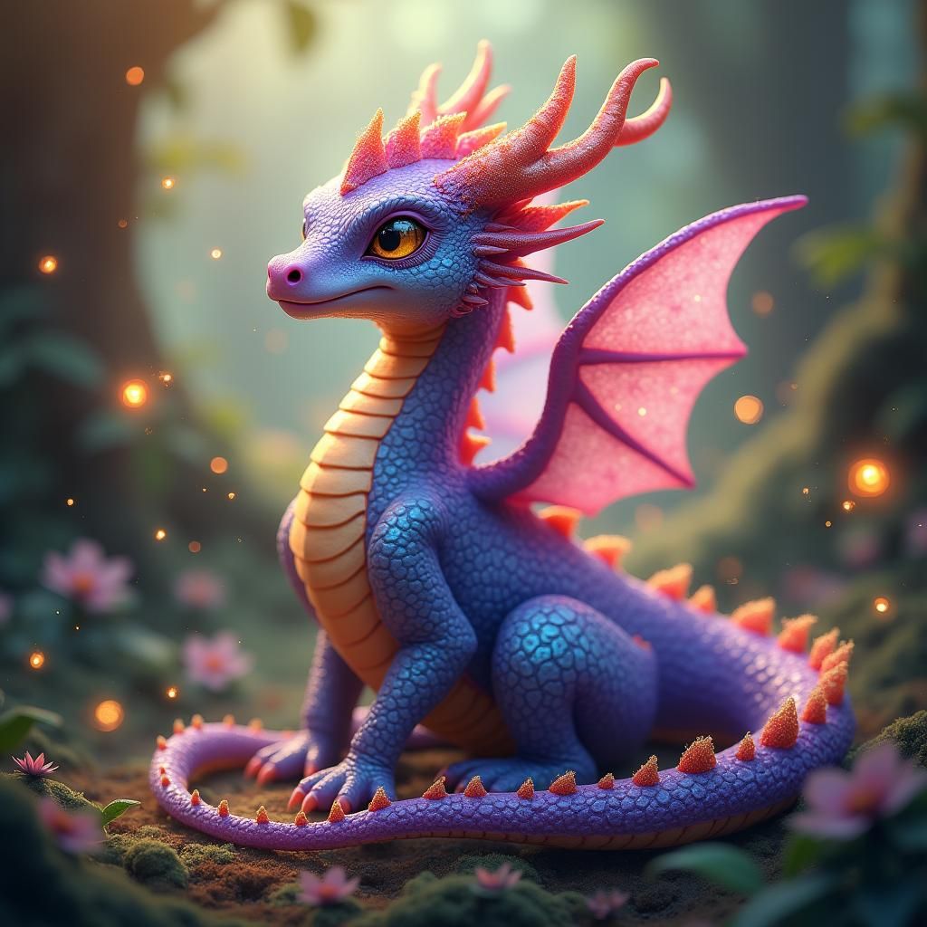 Iridescent Dragon in Whimsical Fairy Forest