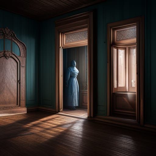 Mysterious Figure in Haunted House Window
