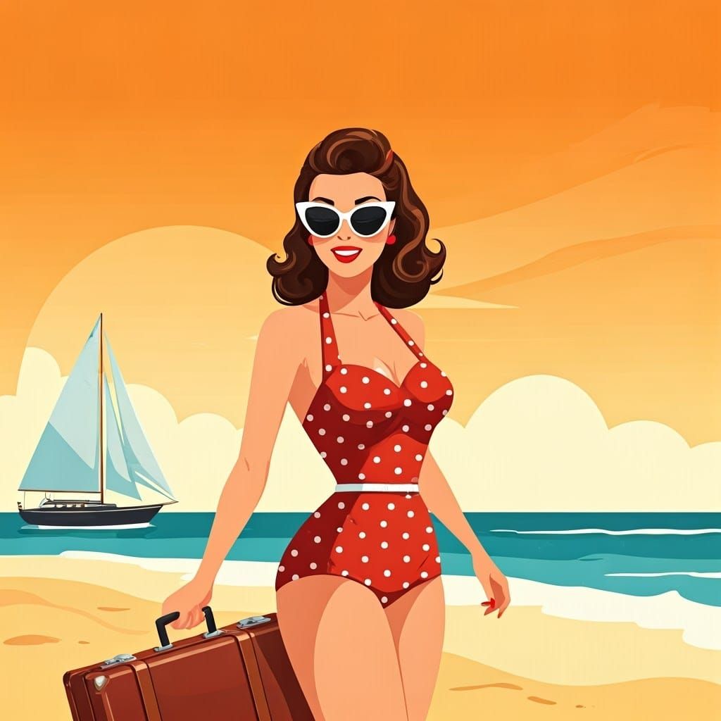 Retro Beach Beauty in Vintage Travel Poster Style