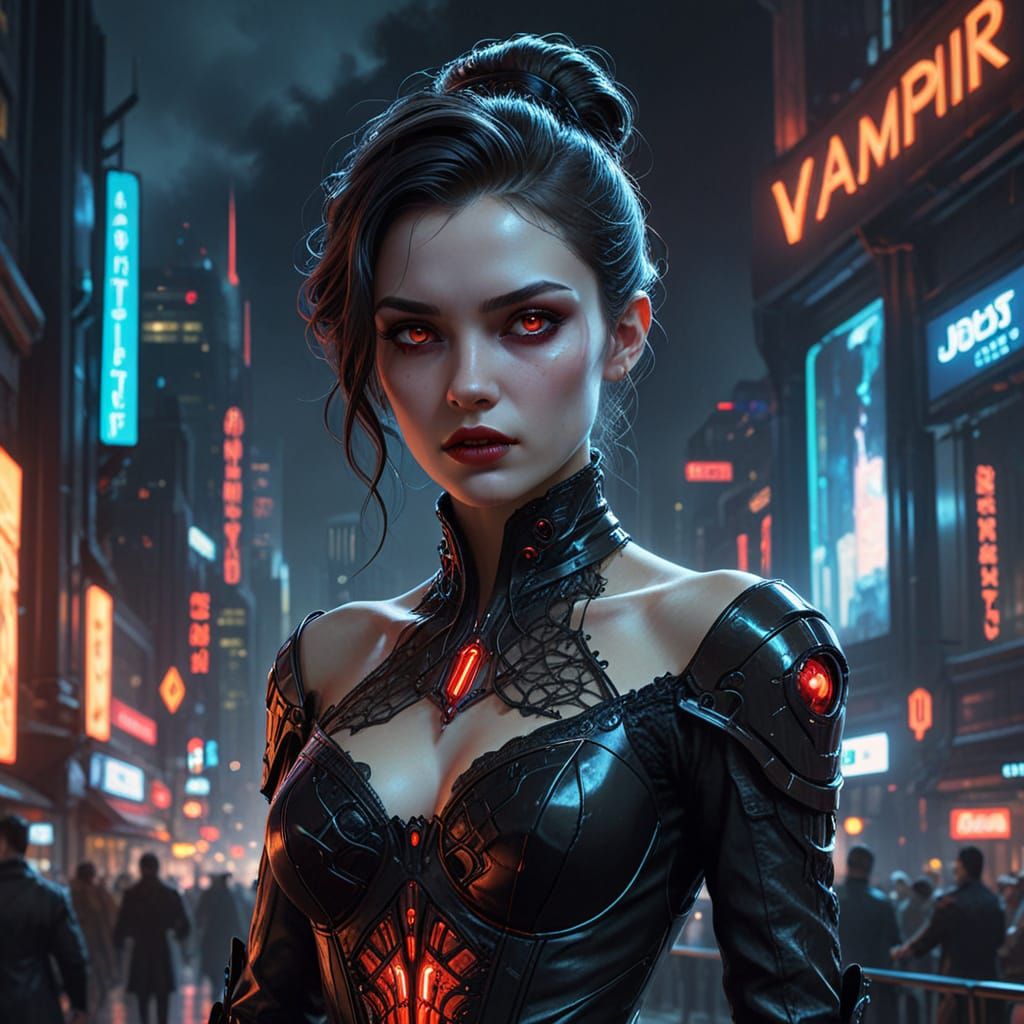 Cyberpunk Vampire in Elegant Victorian-Inspired Gown Attends...