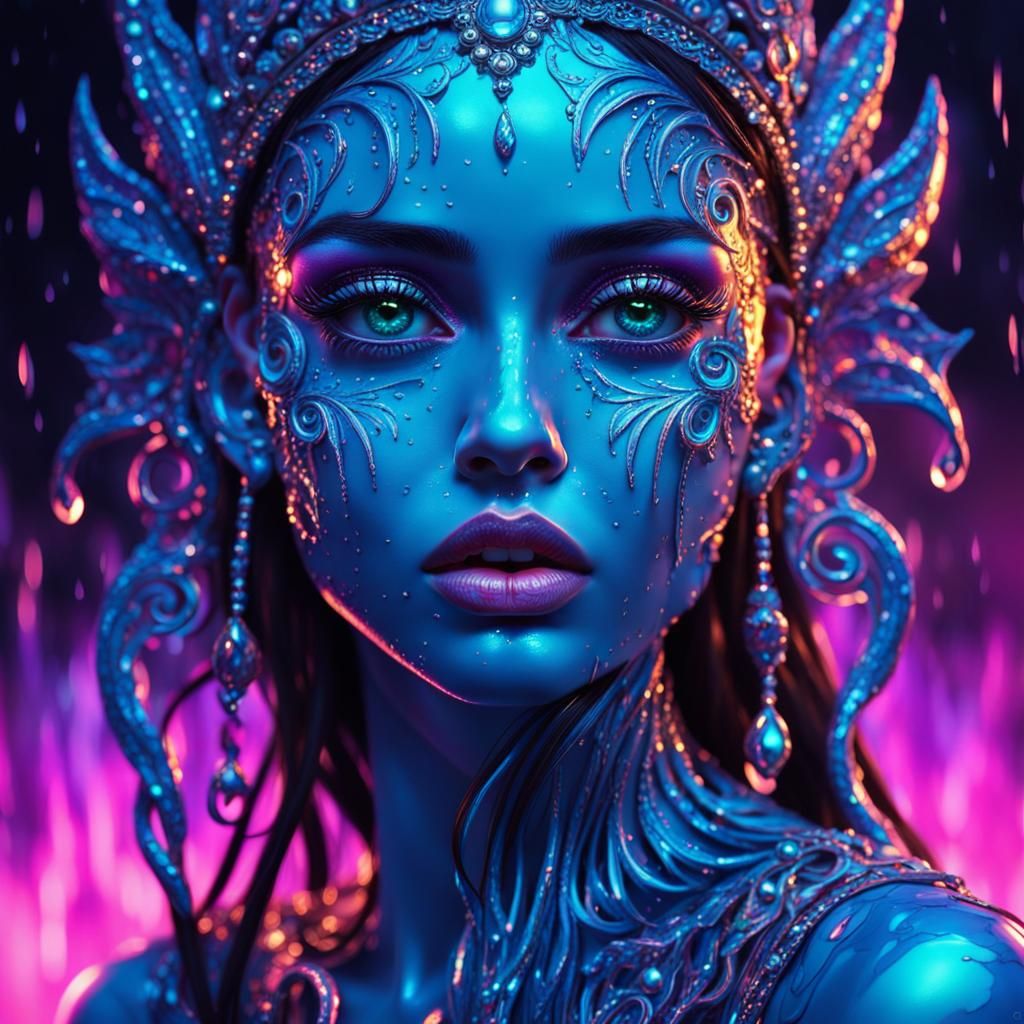Neon Goddess with Glowing Details: Fantasy Art