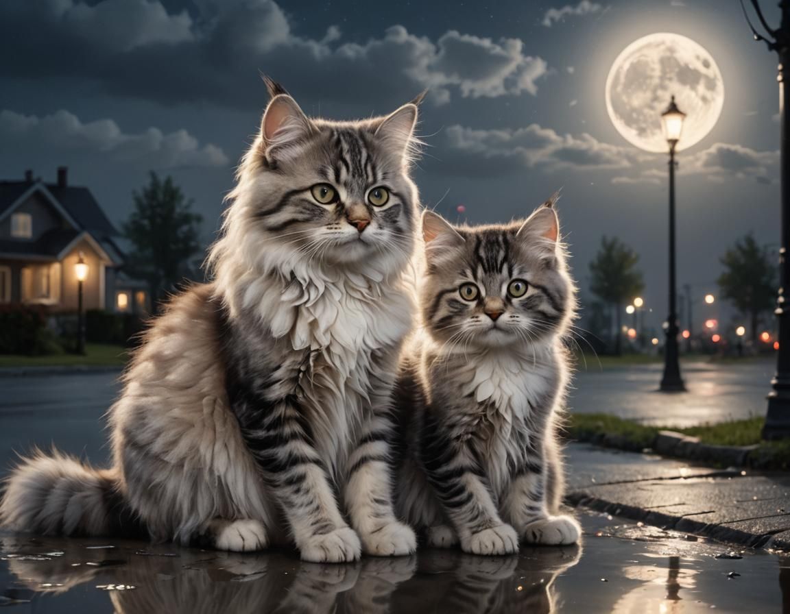 Kitten in Moonlight, Photorealistic Style