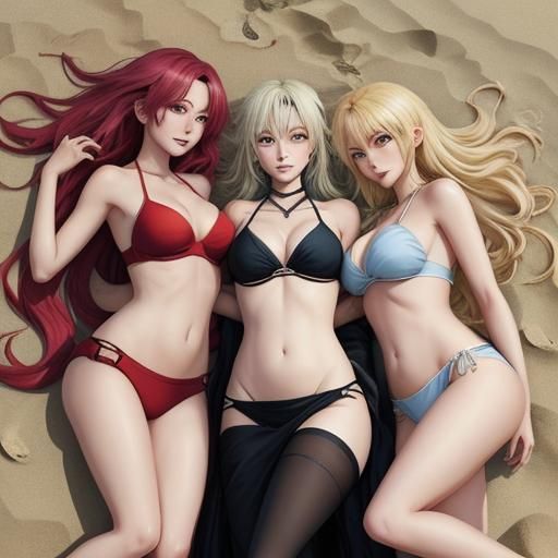 Anime-Style Image of Girls on Beach in Rain