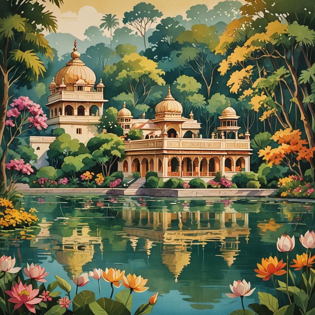 Luxurious Island Hotel in India: Vintage Travel Poster