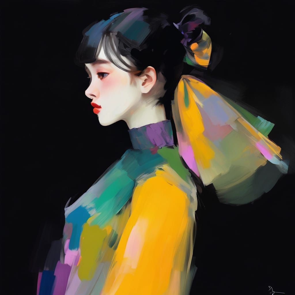 Impressionist Portrait with Rose Glow and Pearlescent Tones