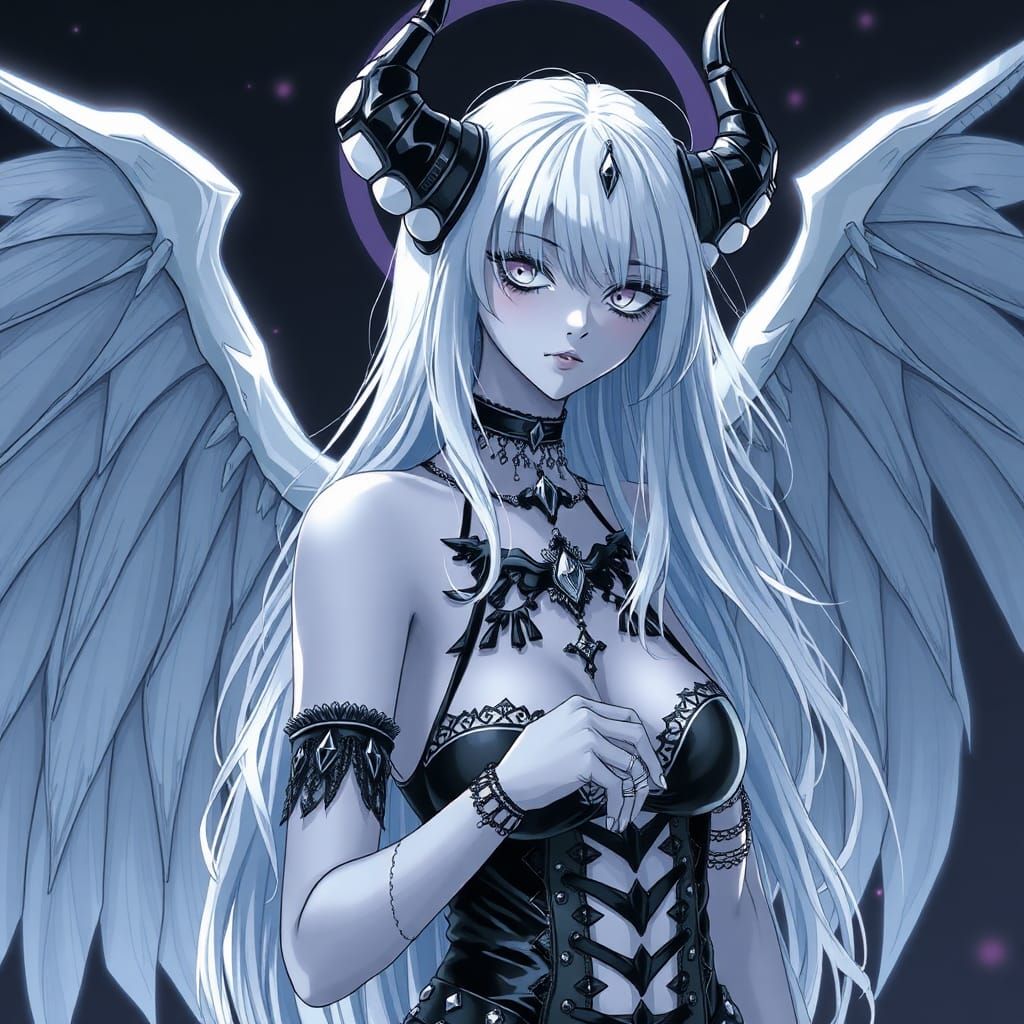 Anime Punk Goth Demon Angel in Silver