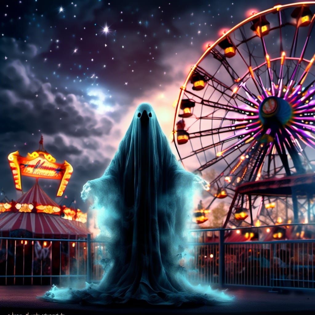 Ethereal Ghost at Carnival Under Bioluminescent Moon