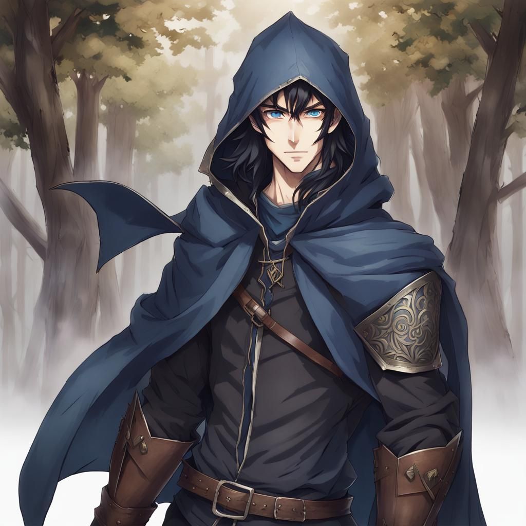 Anime Style Half-Elf Warrior with Cloak and Armor