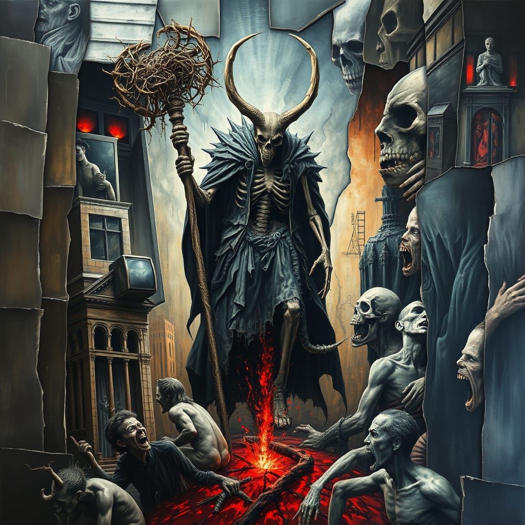 Surreal Horror Realm with Cubist Panels and Biomechanical Ni...