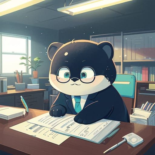 Exhausted Office Worker with Otter-like Face