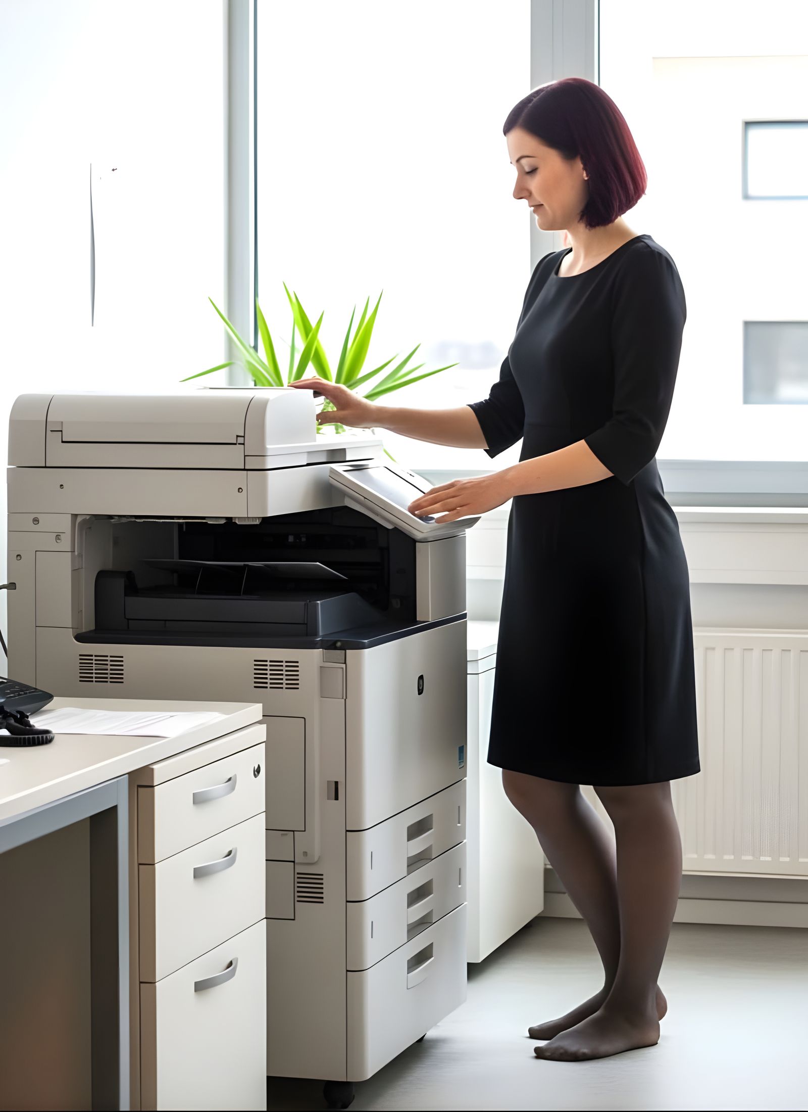Woman in Modern Office by Copier