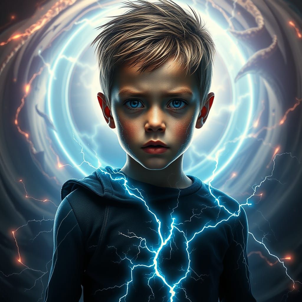 Surreal Boy Stands Defiant in a Swirling World of Electric L...
