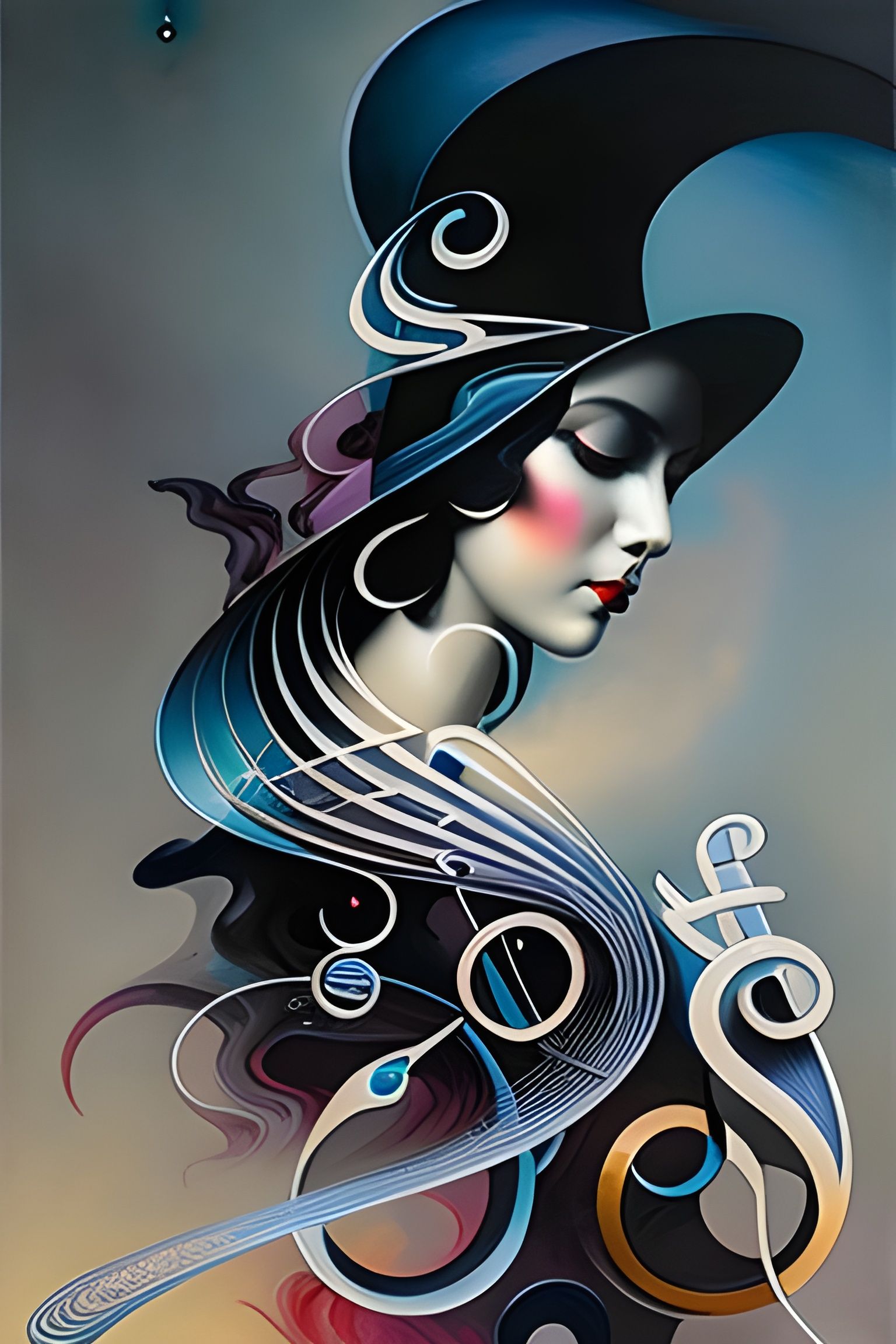 Ornate Gem-Encrusted Sculpture in Art Nouveau Style