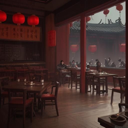 Sinister Chinese Restaurant in Dark Fantasy Style